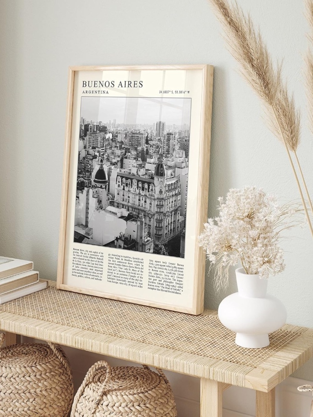 Black and White Buenos Aires Vintage Travel Wall Art 16X24